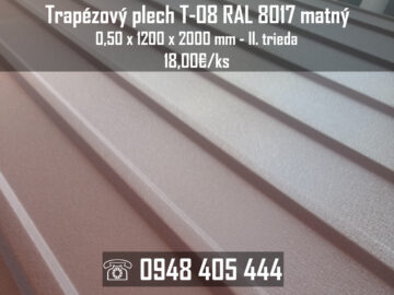 Trapézový plech T-08 RAL 8017 matný