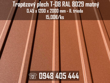 Trapézový plech T-08 RAL 8029 matný